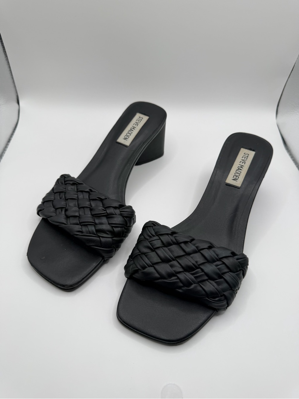 Steve Madden Black Braided Slide Heels 7